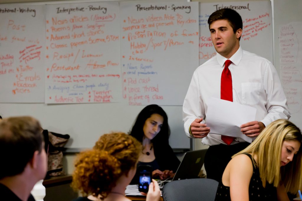 A group of students in a classroom.