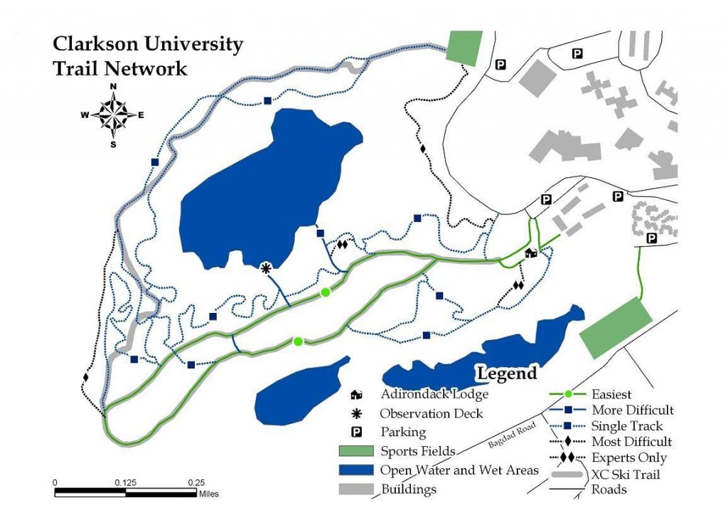 A map of the Clarkson University Trail Network.