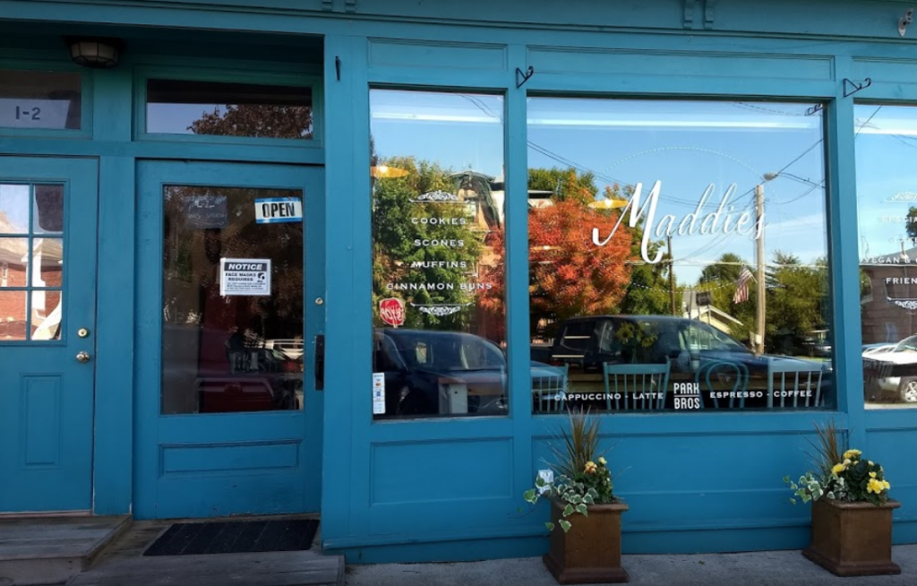 A photo of the outside of Maddie's Bakery in Madrid, New York. 