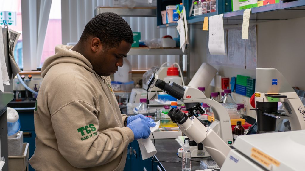 DeVaun, a Clarkson University student working in the lab.