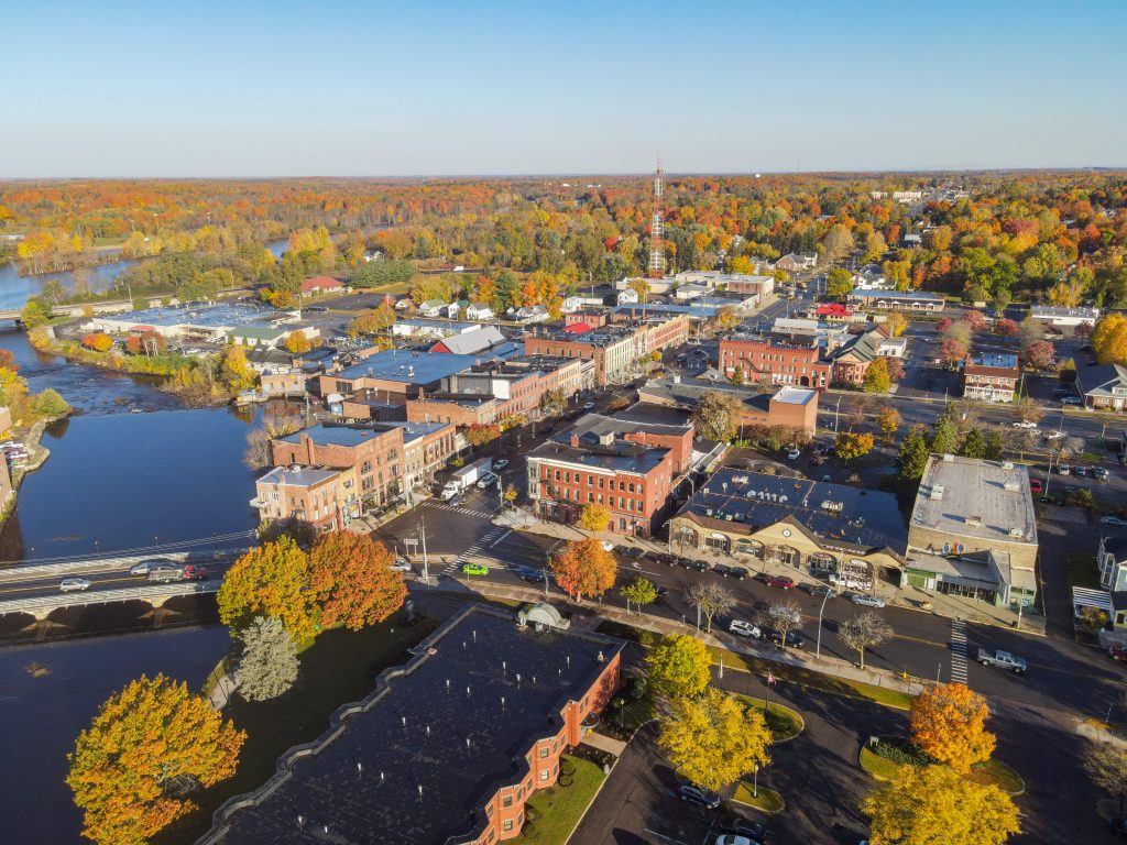 A Drone image of the downtown potsdam main street