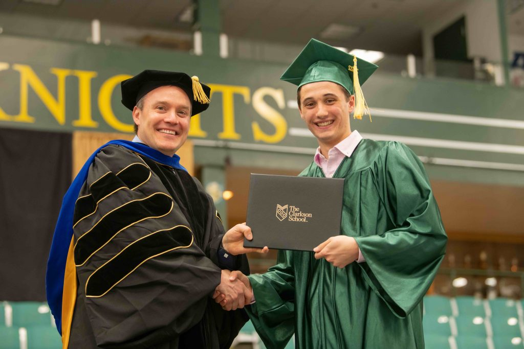 Matthew Griffith receiving his Clarkson School diploma at commencement