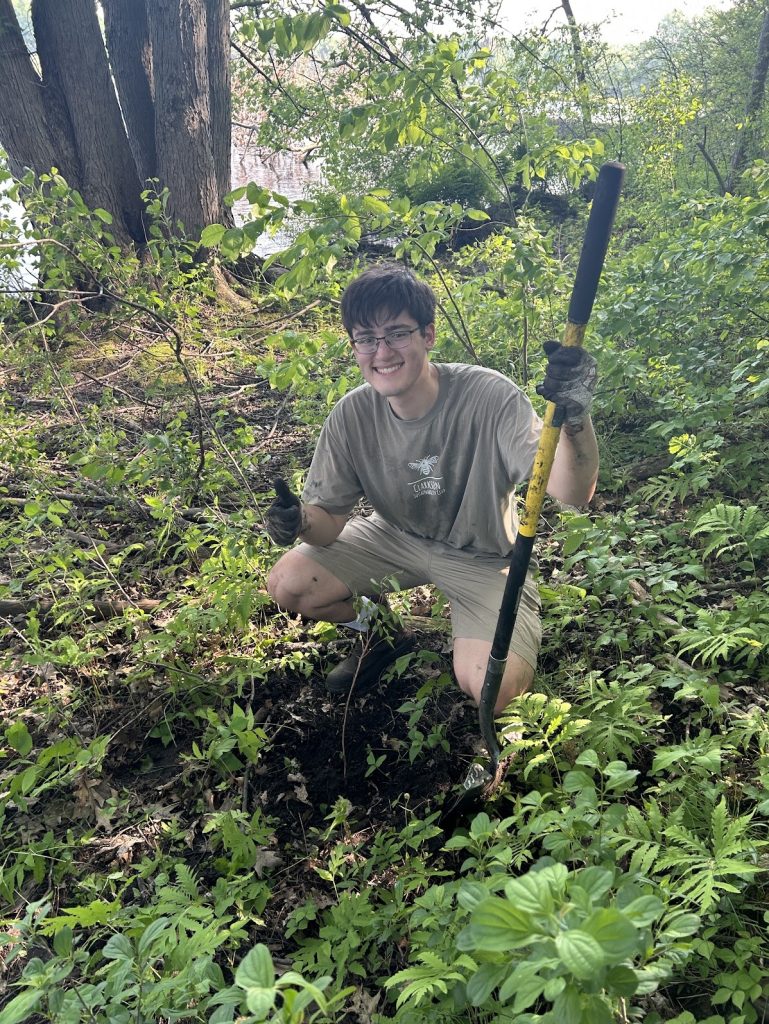 Jonas planting a tree