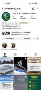 A screenshot of Clarkson's Class of 2030 Official Instagram account