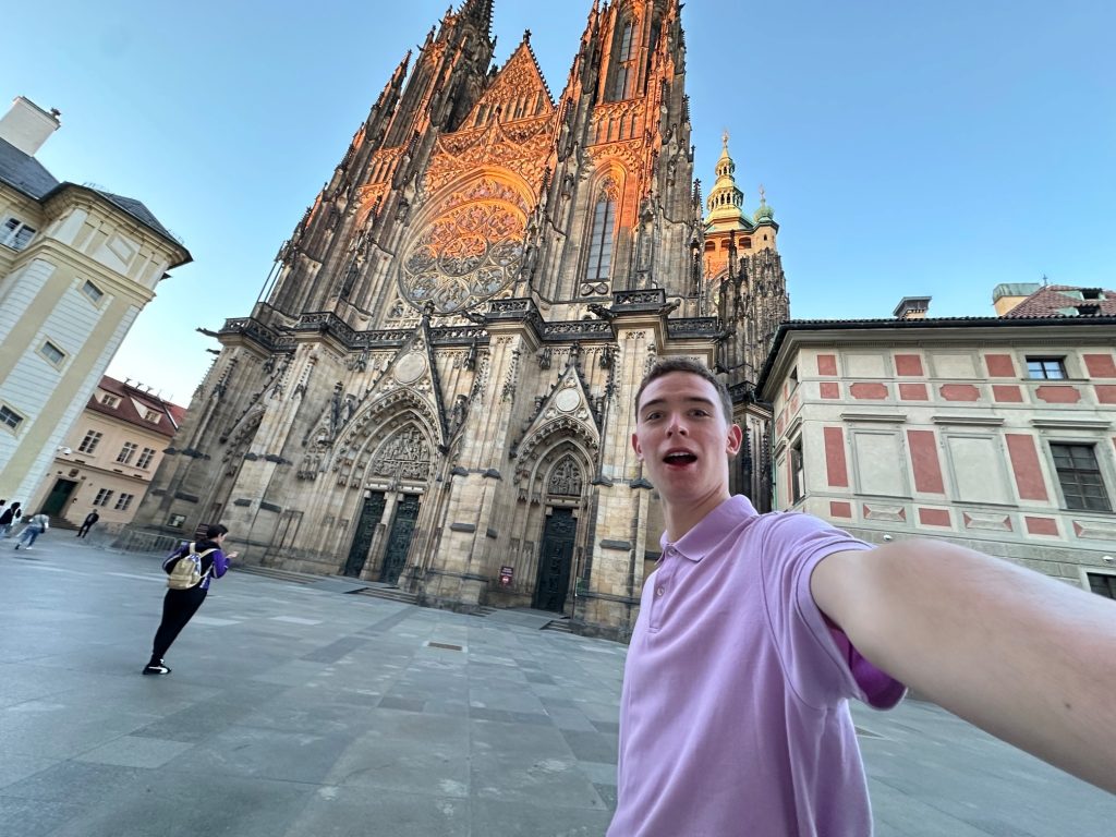 This is a photo of a Clarkson student taking a selfie photo while traveling abroad.